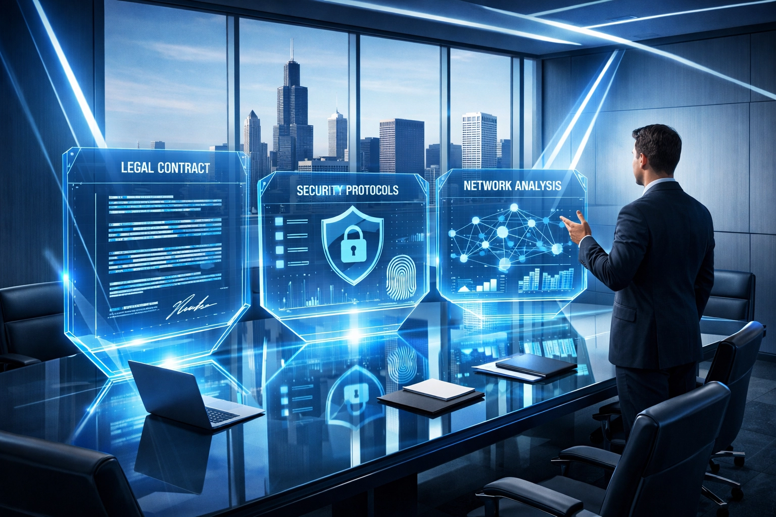 Strategic IT planning session for law firms with technology consultant and security protocols