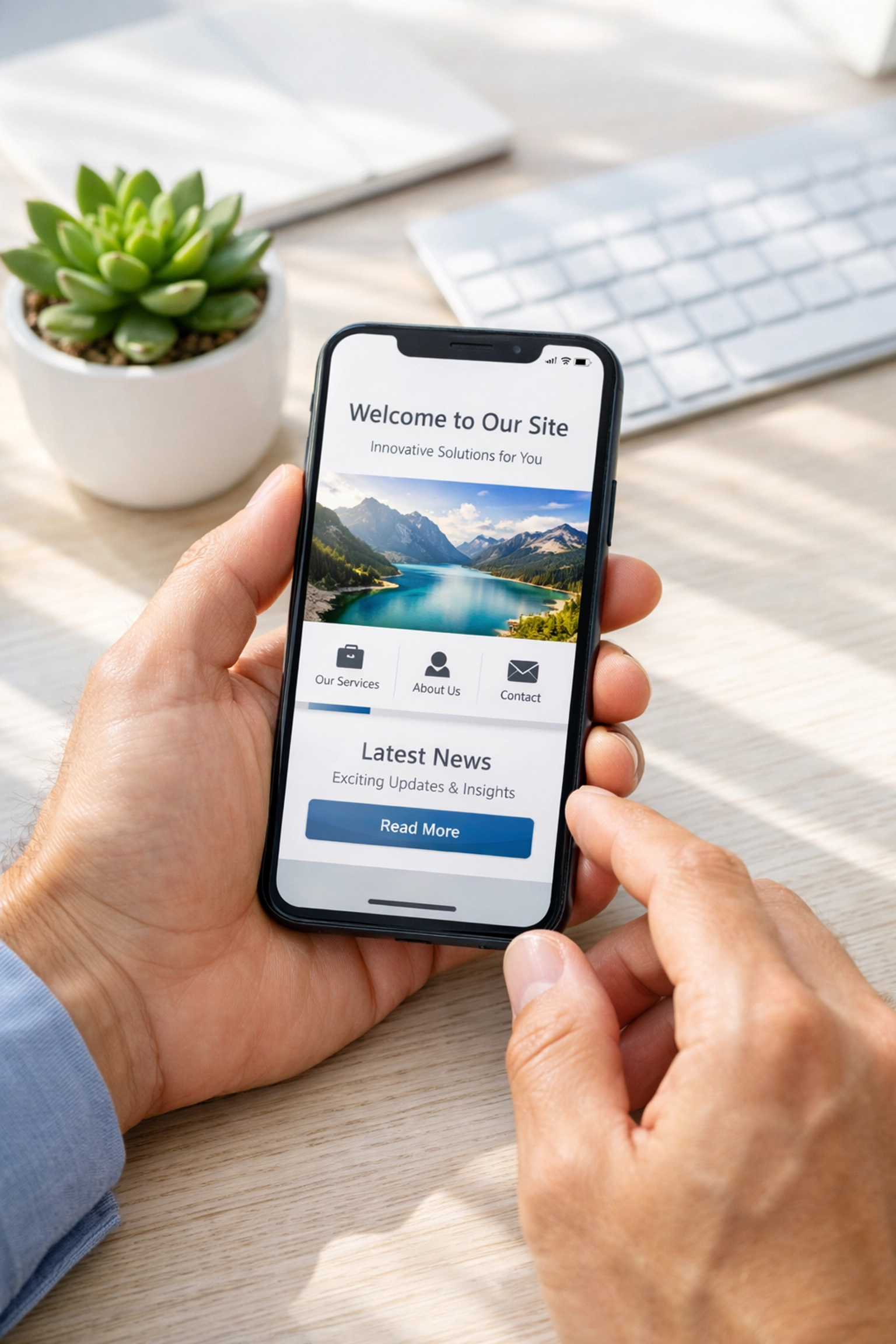 Mobile-friendly website design on a smartphone, showcasing fast site speed for local business owners.