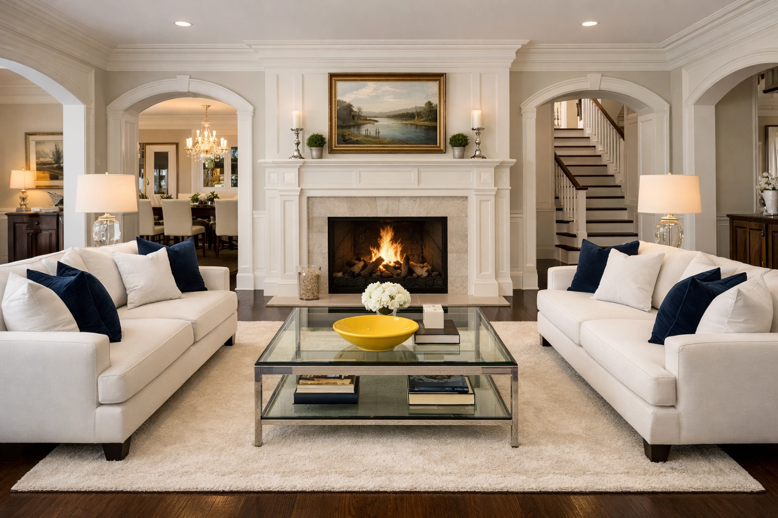 Beautifully organized living room following expert residential cleaning Massachusetts in a Dover estate.