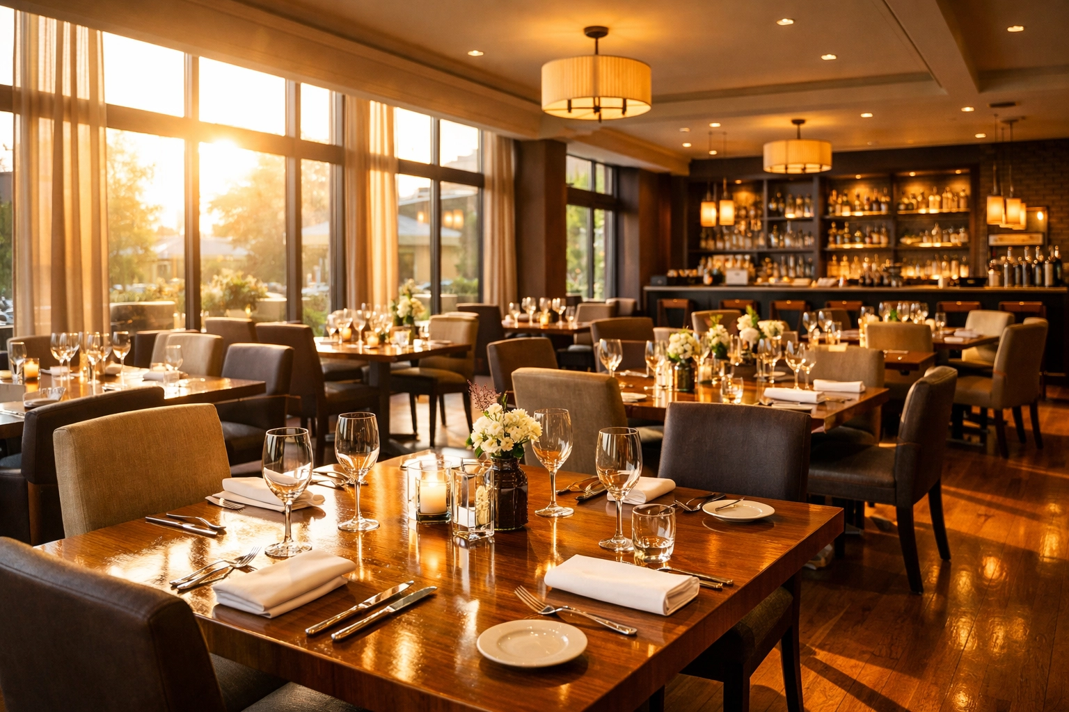 Safe and well-maintained upscale dining room highlighting effective property insurance risk mitigation.