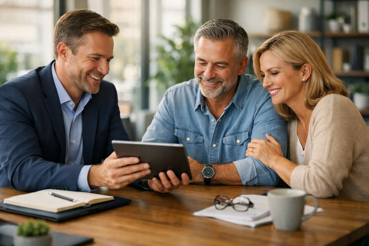 Couple meeting with a professional financial advisor for a consultation on their path to financial renewal.