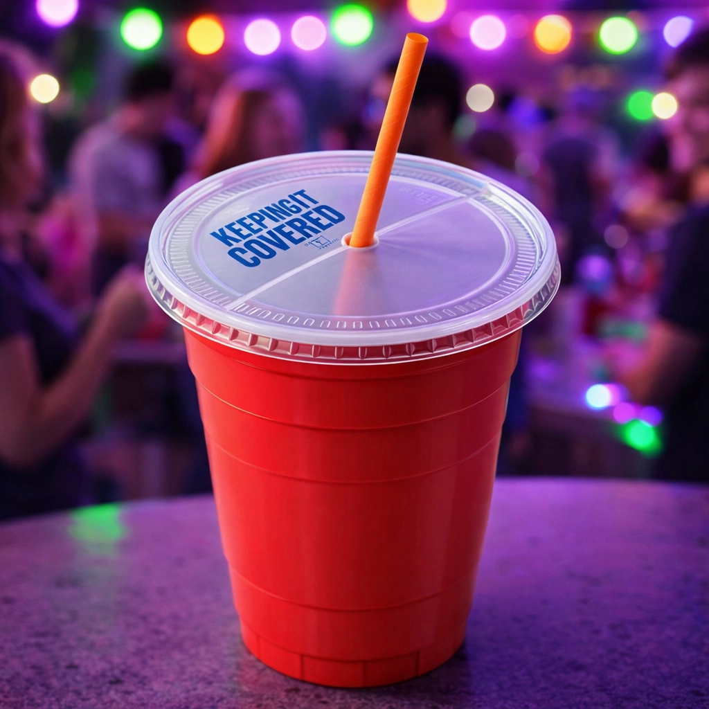 Keeping It Covered Lid on Orange Beverage