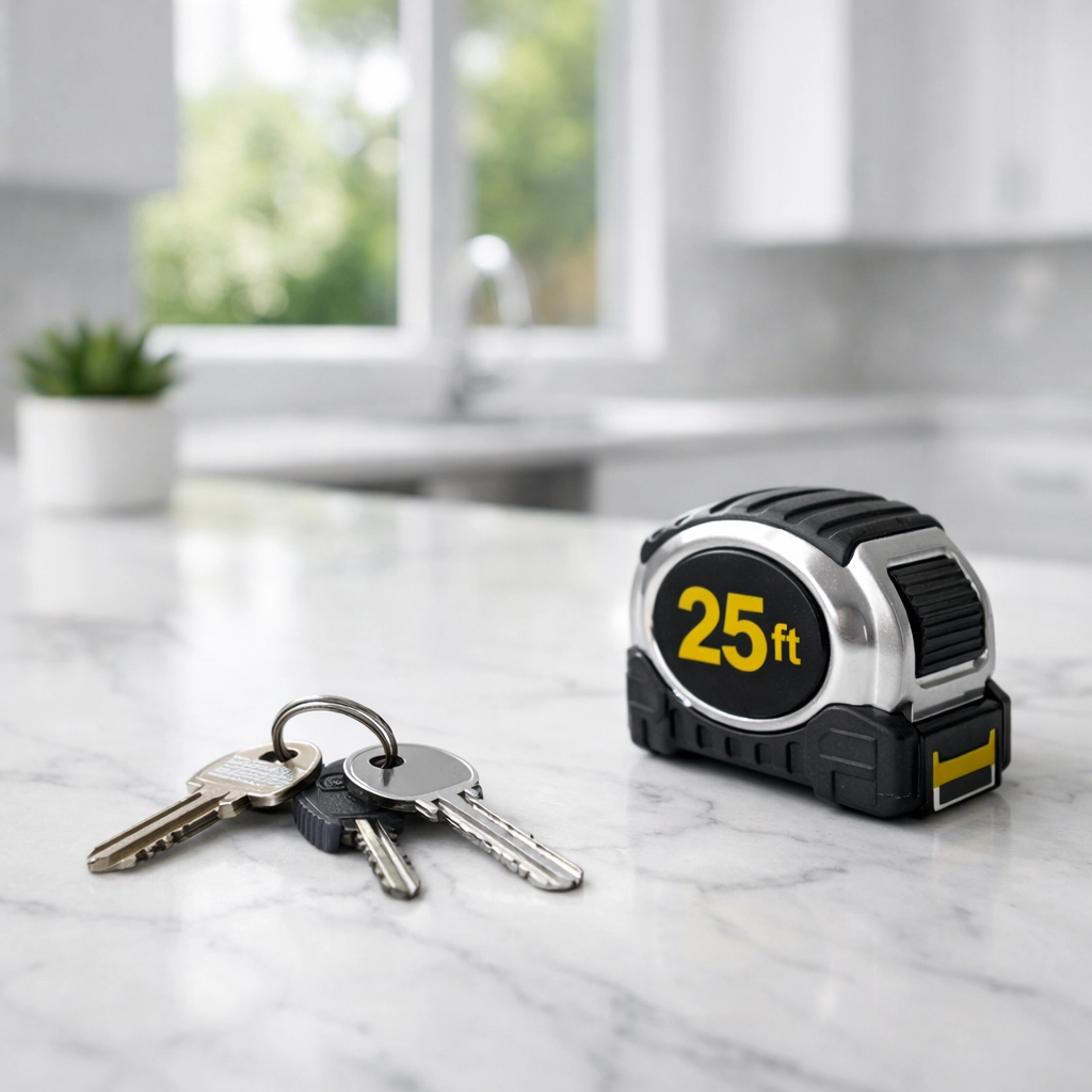 Modern white kitchen renovation in an Ohio rental property representing the successful completion of a BRRRR rehab.