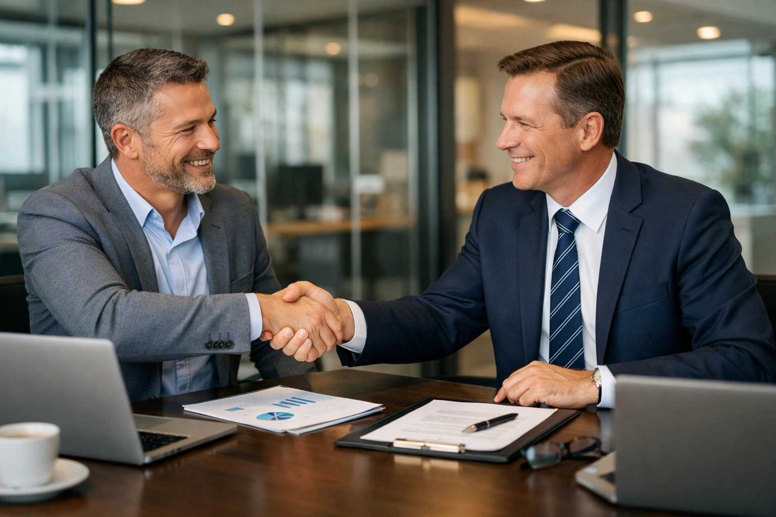 Business owner consulting with insurance agent about workers' compensation coverage