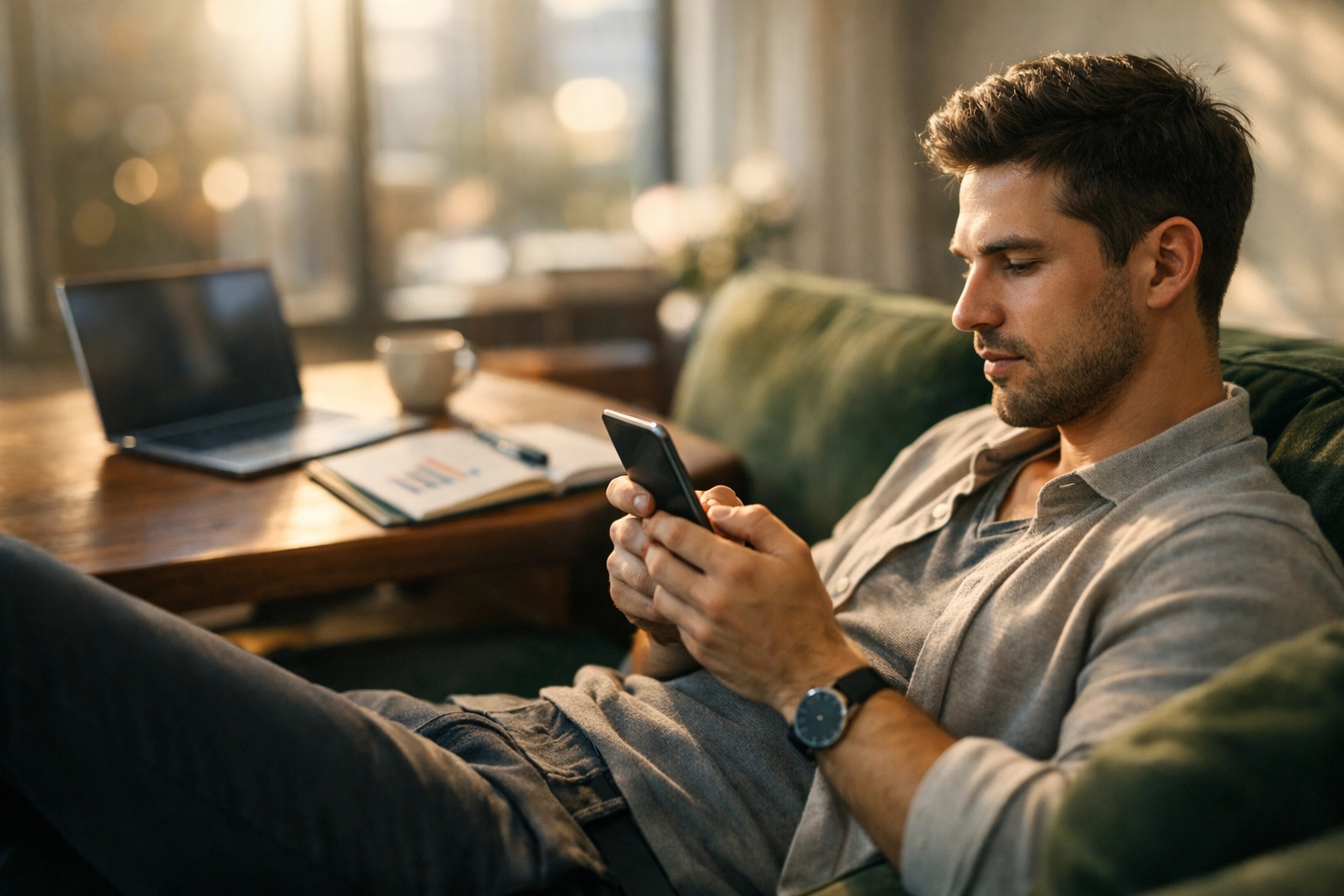 Professional using game apps that pay real money for micro-earning in a modern 2026 home setting.