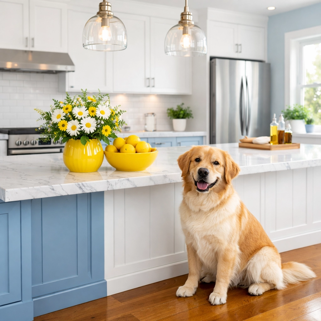 Immaculate kitchen floors after eco-friendly house cleaning Worcester MA service, safe for family pets.