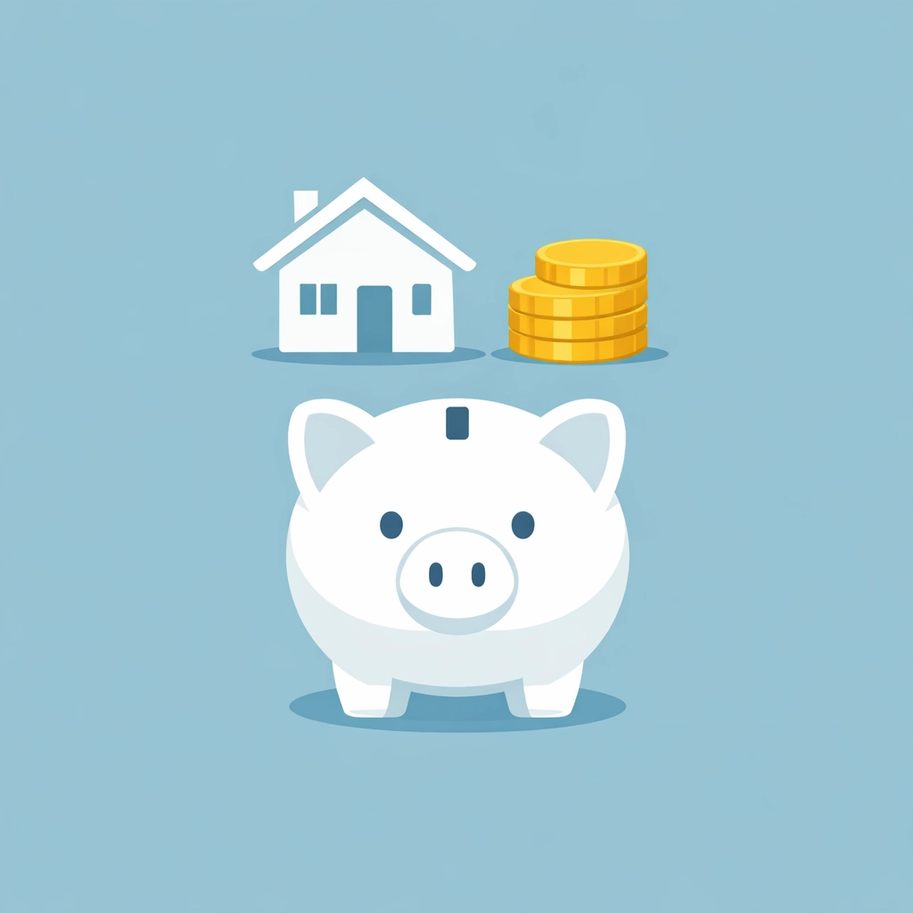 Ahorro para el pago inicial de una casa con alcancía y monedas, metas financieras para latinos en USA.