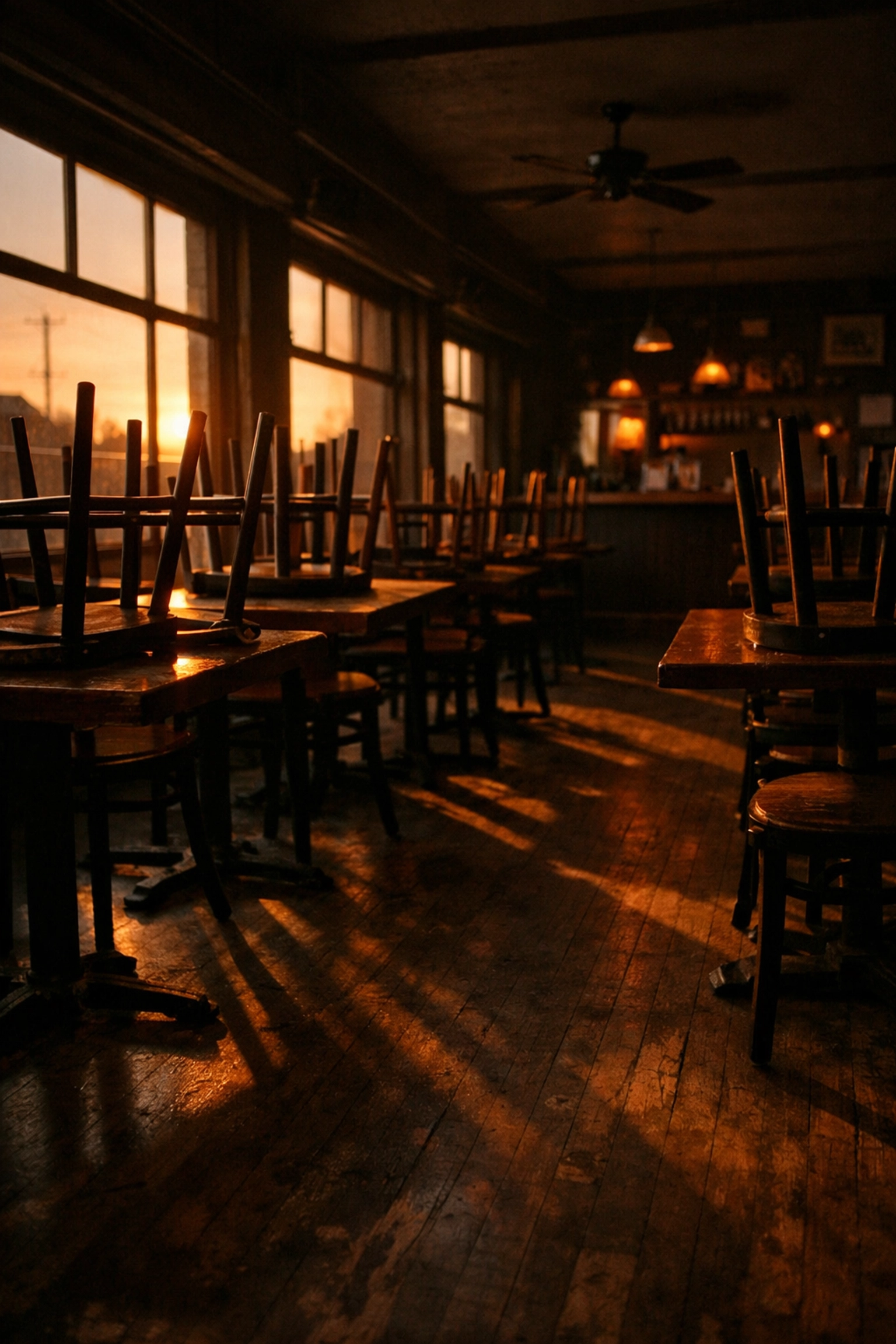 Empty restaurant interior with chairs on tables illustrating restaurant closure and lifecycle decline
