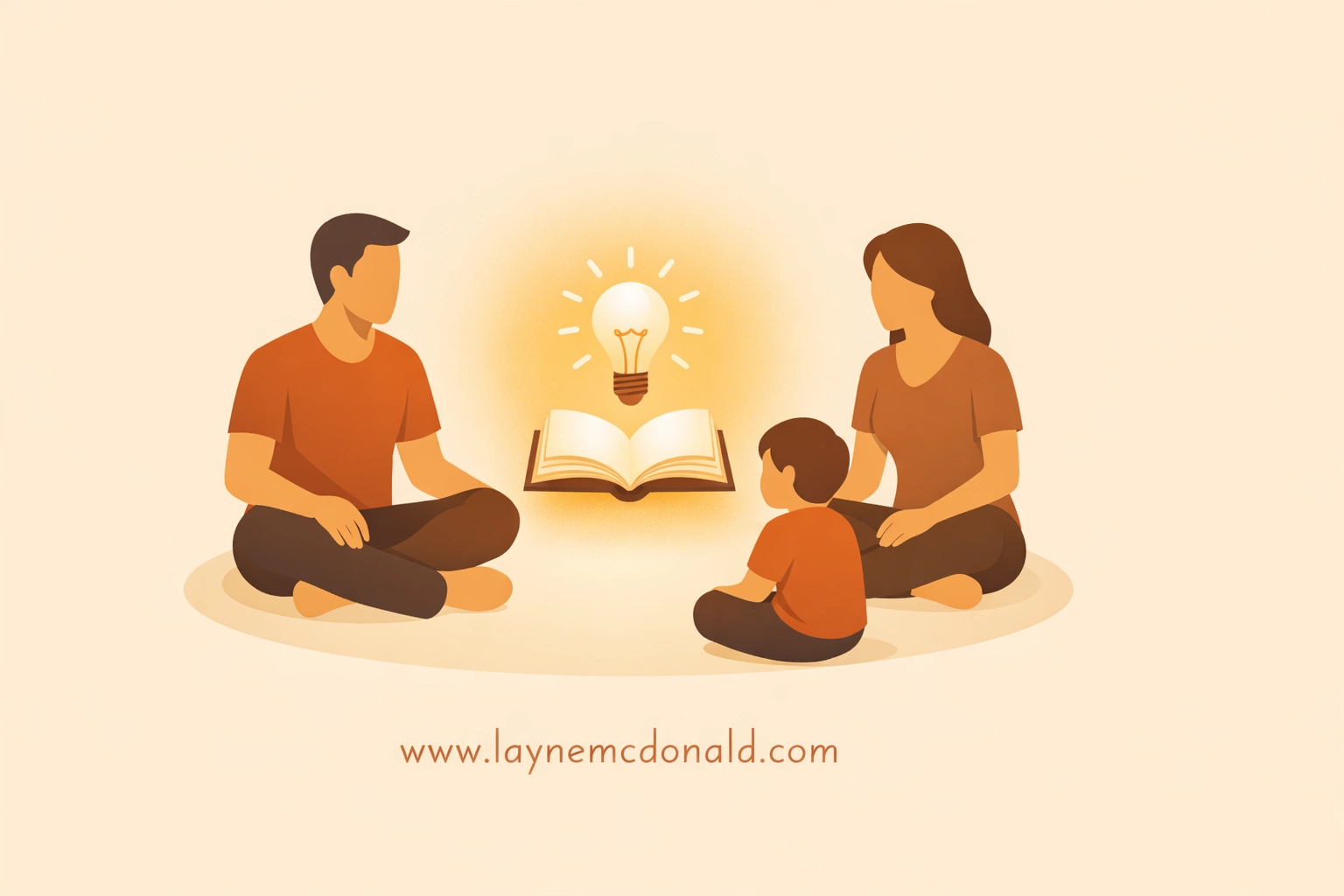 A family silhouette gathered around a glowing book icon, symbolizing intentional media discernment and faith.