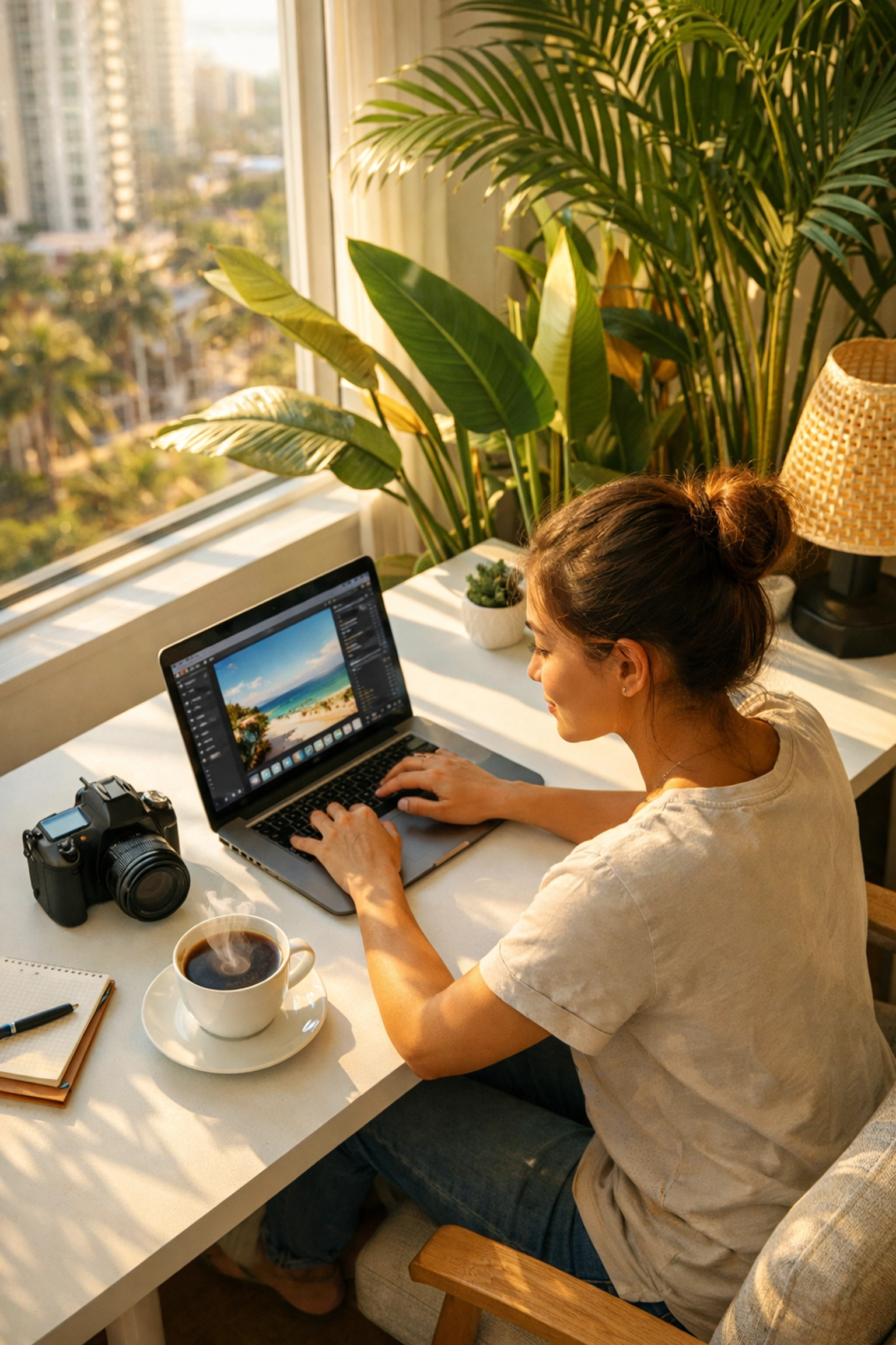 A Miami-based freelancer personalizing job bids on their laptop to connect with new photography clients.