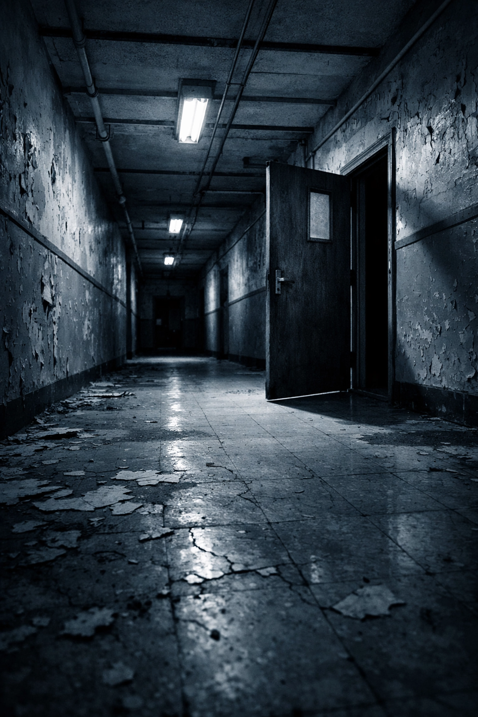 Verlassener Flur eines kirchlichen Kinderheims aus den 1950er Jahren