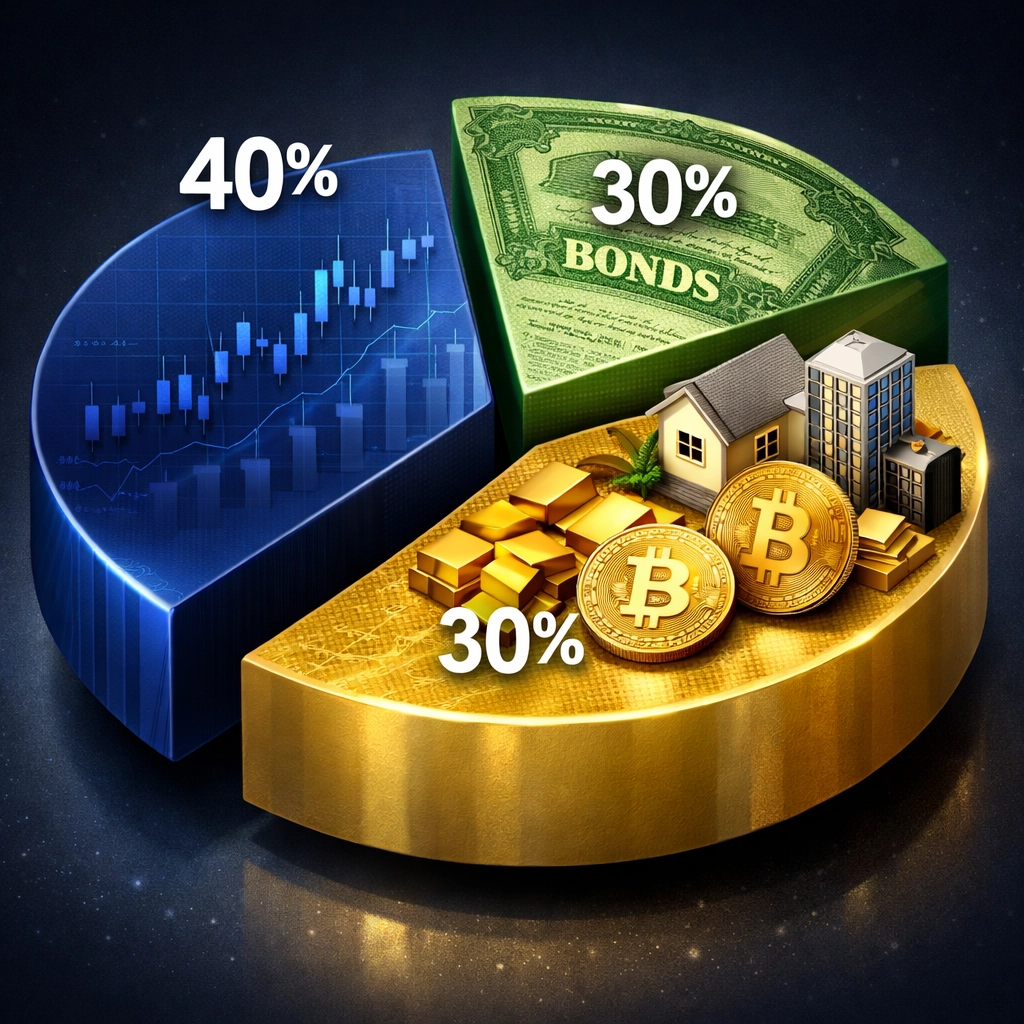 40/30/30 portfolio allocation model with equities, bonds, and alternative investments