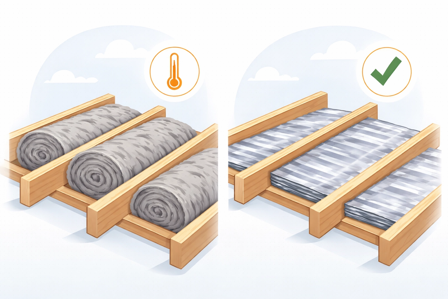 Comparison of mineral wool and multifoil loft insulation materials, showing effective options for improving EPC rating.