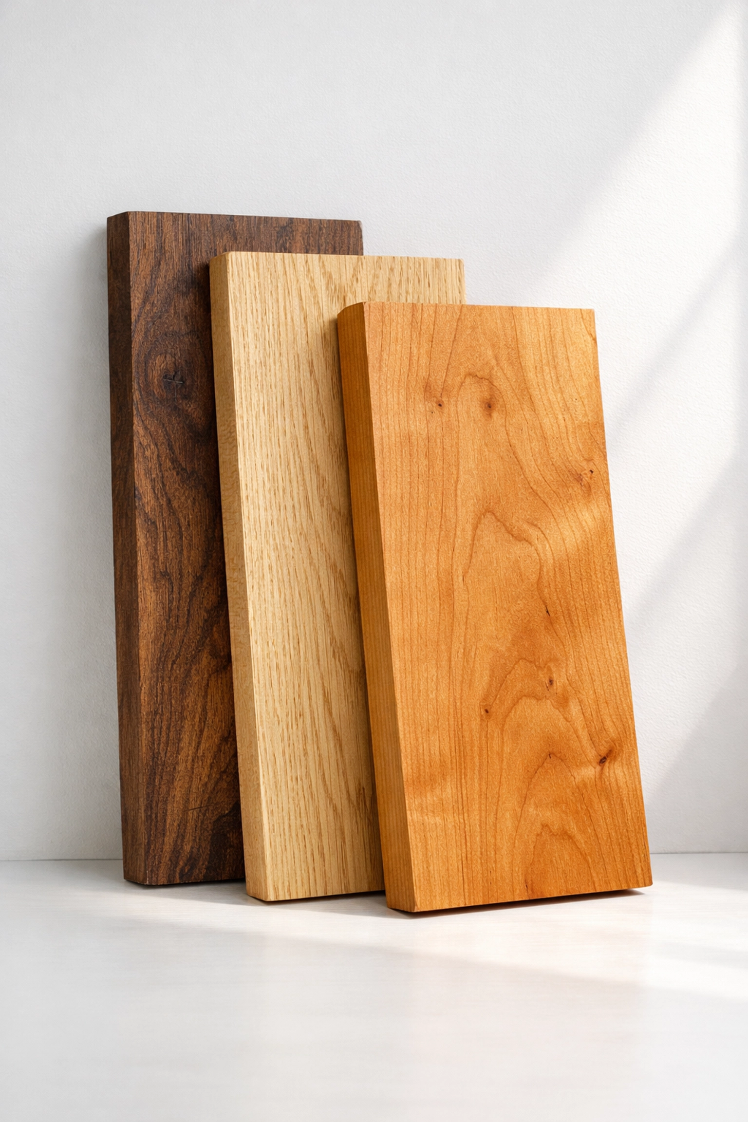 Premium walnut and oak hardwood lumber used for high-quality custom kitchen cabinets in Minnesota.