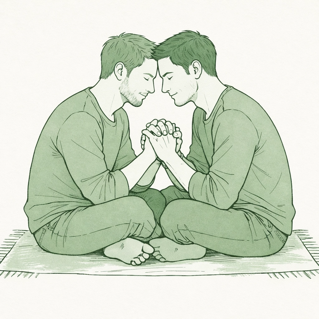 Close-up illustration of two men in an MM romance novel, highlighting deep psychological and emotional bonds.
