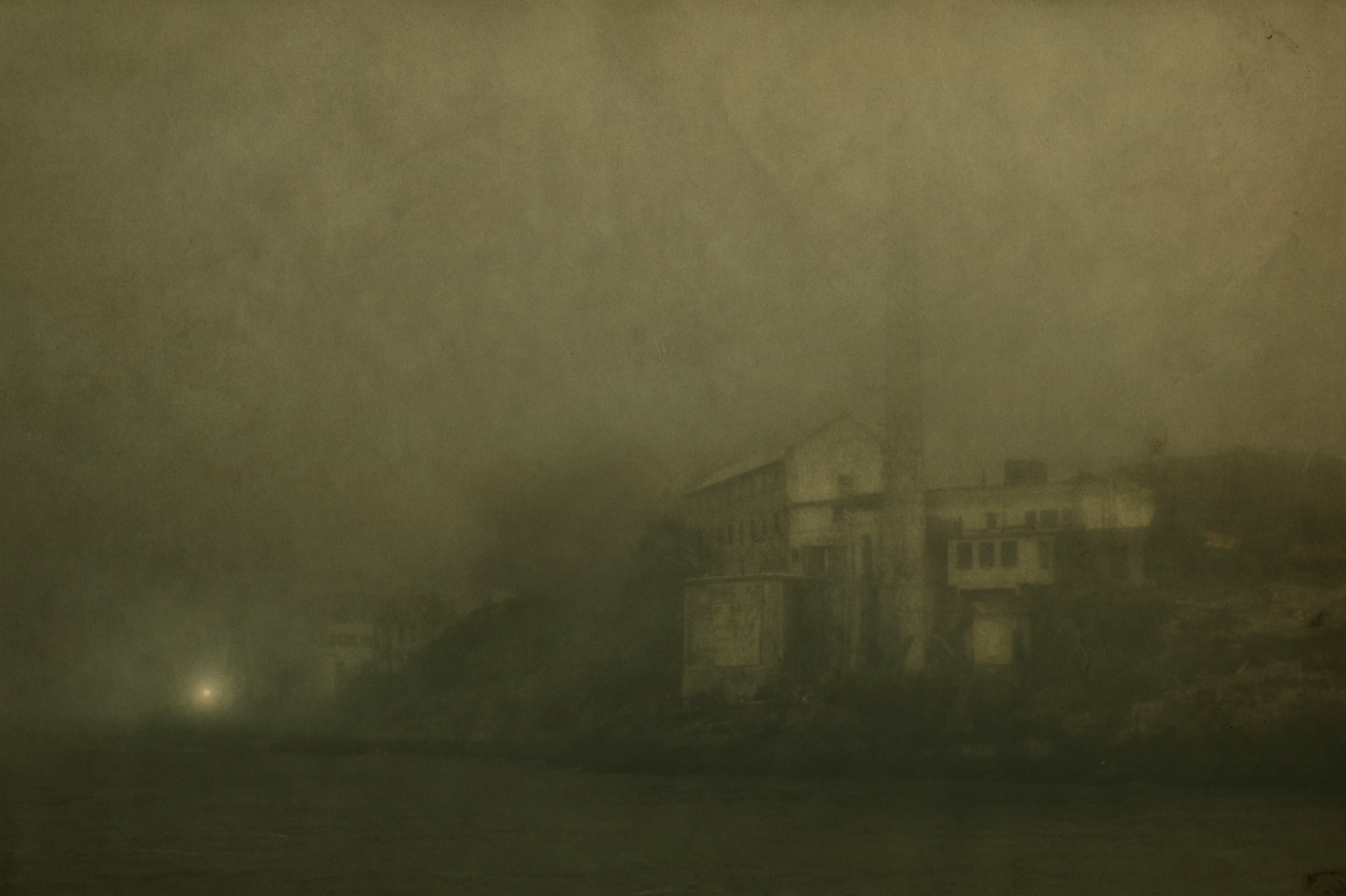 Distant, a fog-filled abandoned space with softened edges and quiet melancholy, landscape photography print in Australia