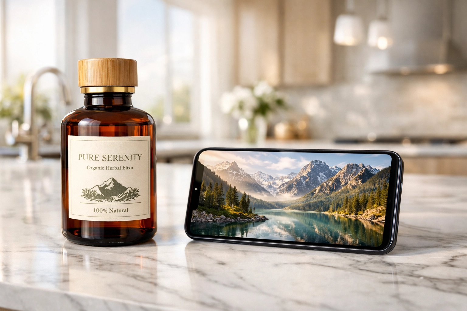 Smartphone showing a high-quality video next to a product, demonstrating social marketing tools for small business.