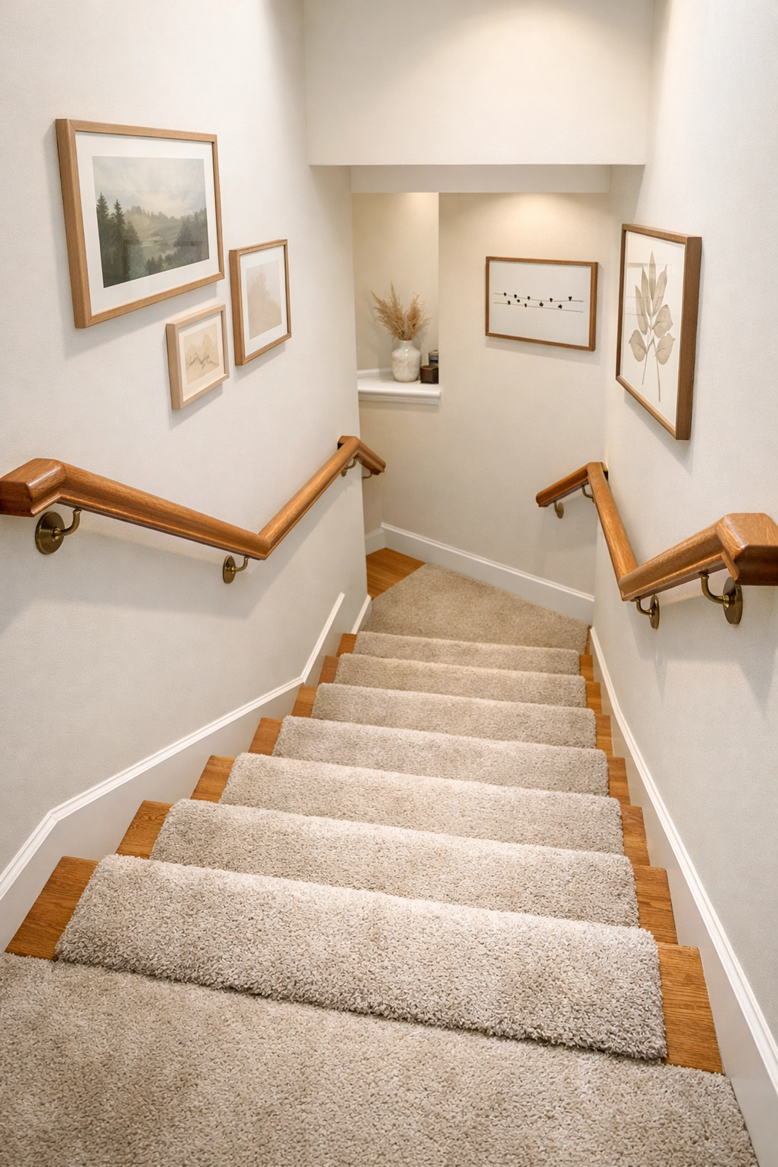 Sturdy double handrails installed on both sides of a staircase for extra stability and fall prevention.