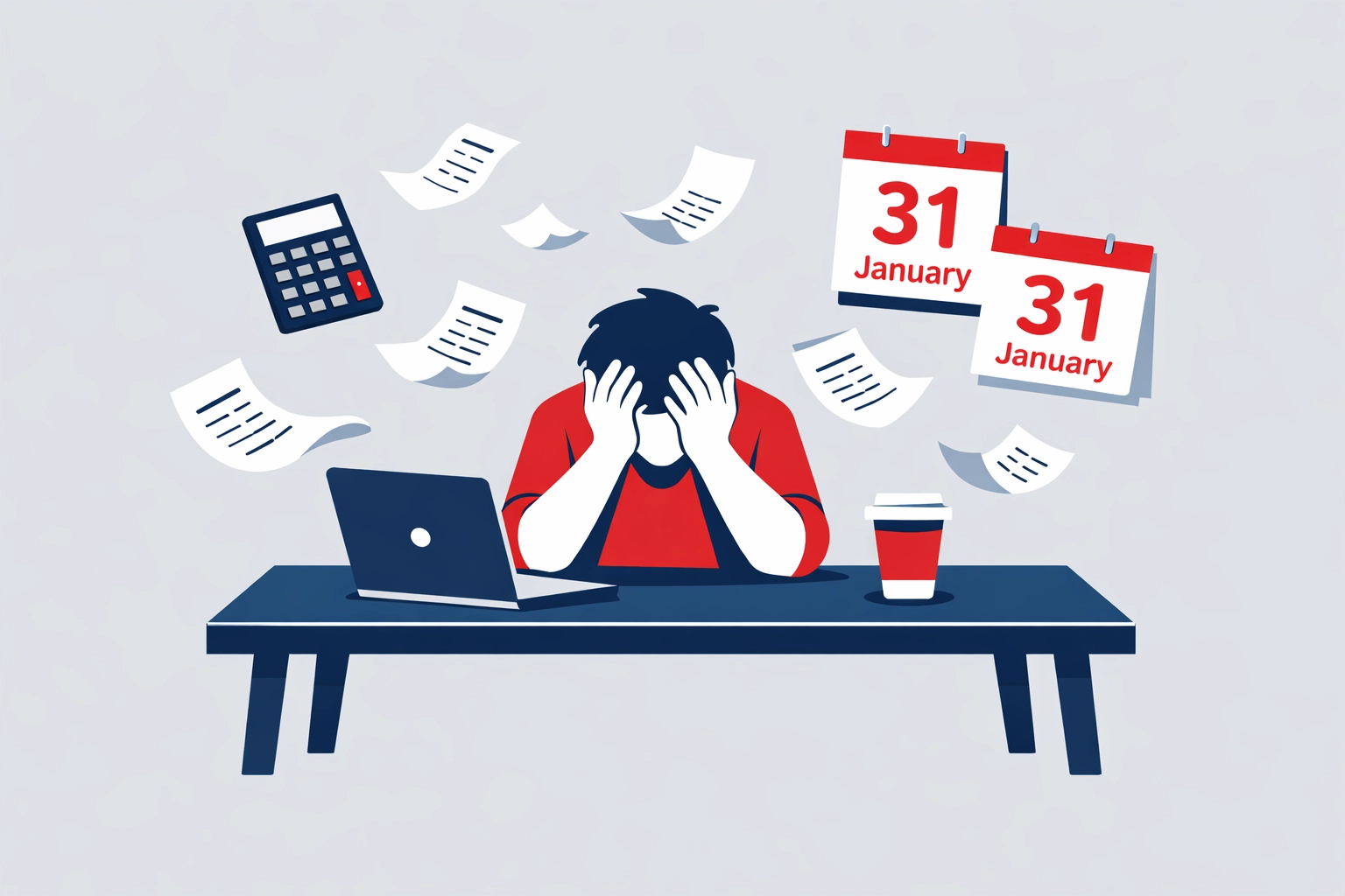 Small business owner stressed over self assessment tax return with receipts and January deadline