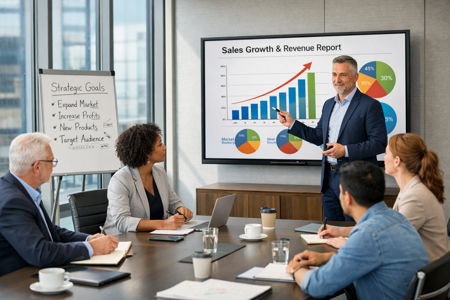 Fractional CFO presenting financial strategy and growth forecasts to small business owners