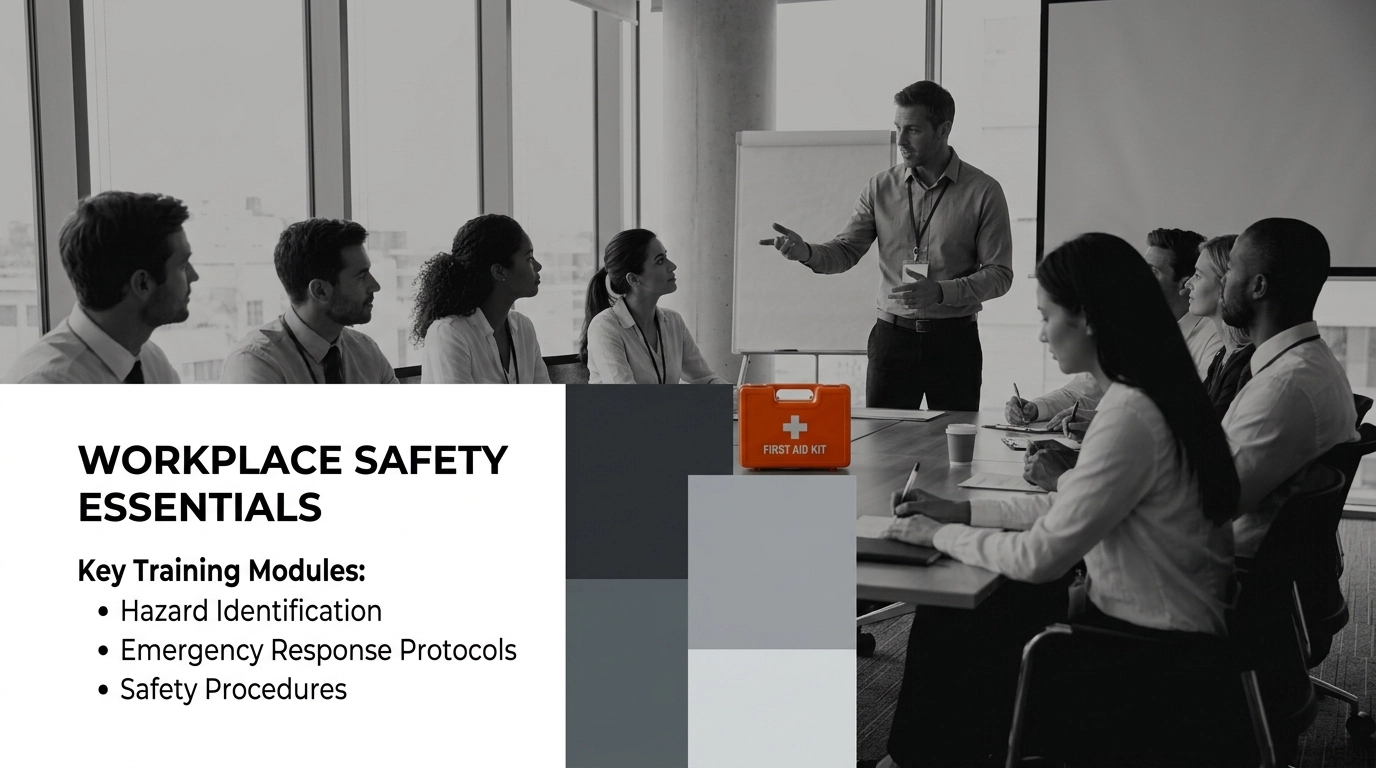 High-contrast photography of a professional workplace safety training workshop