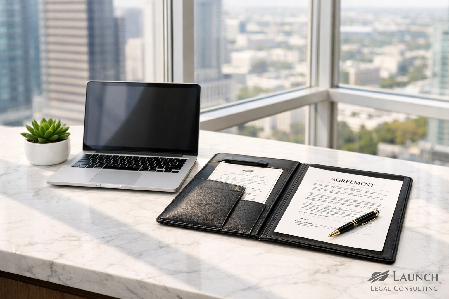Professional workspace with legal documents, representing Bizvanta360 business registration services for starting an LLC.