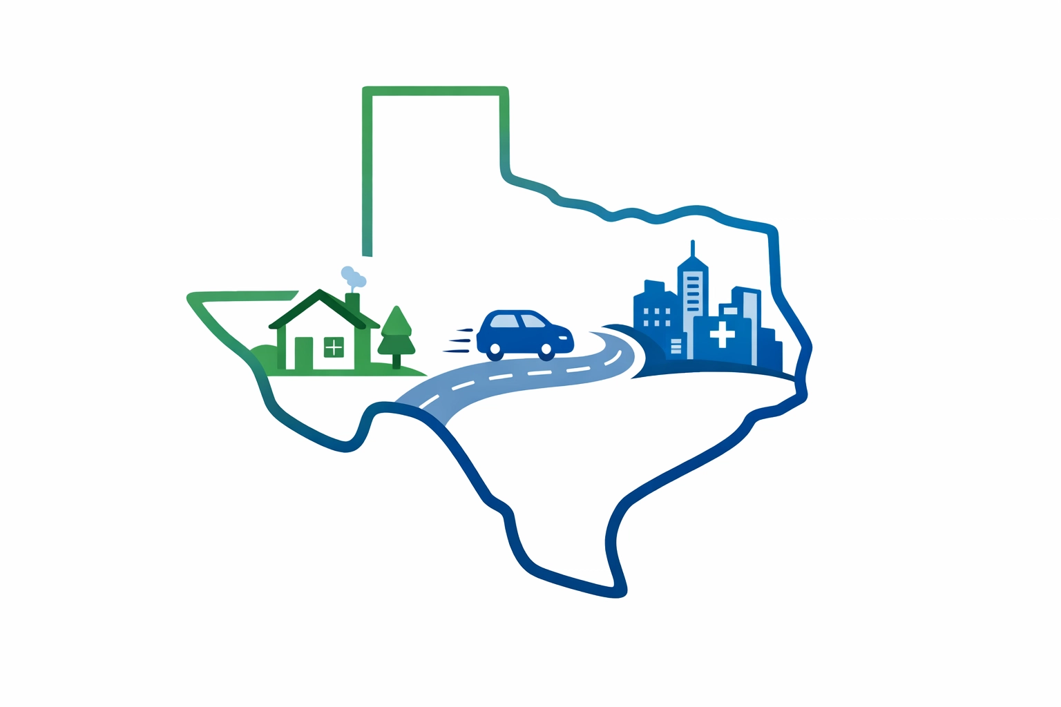 Minimalist Texas map showing accessibility to companion care services in Houston, Dallas, and San Antonio.