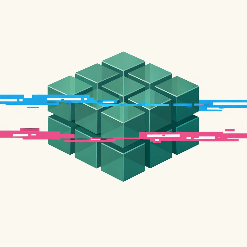 Architectural grid of cubes representing semantic SEO structure and organized Schema markup for enterprise sites.