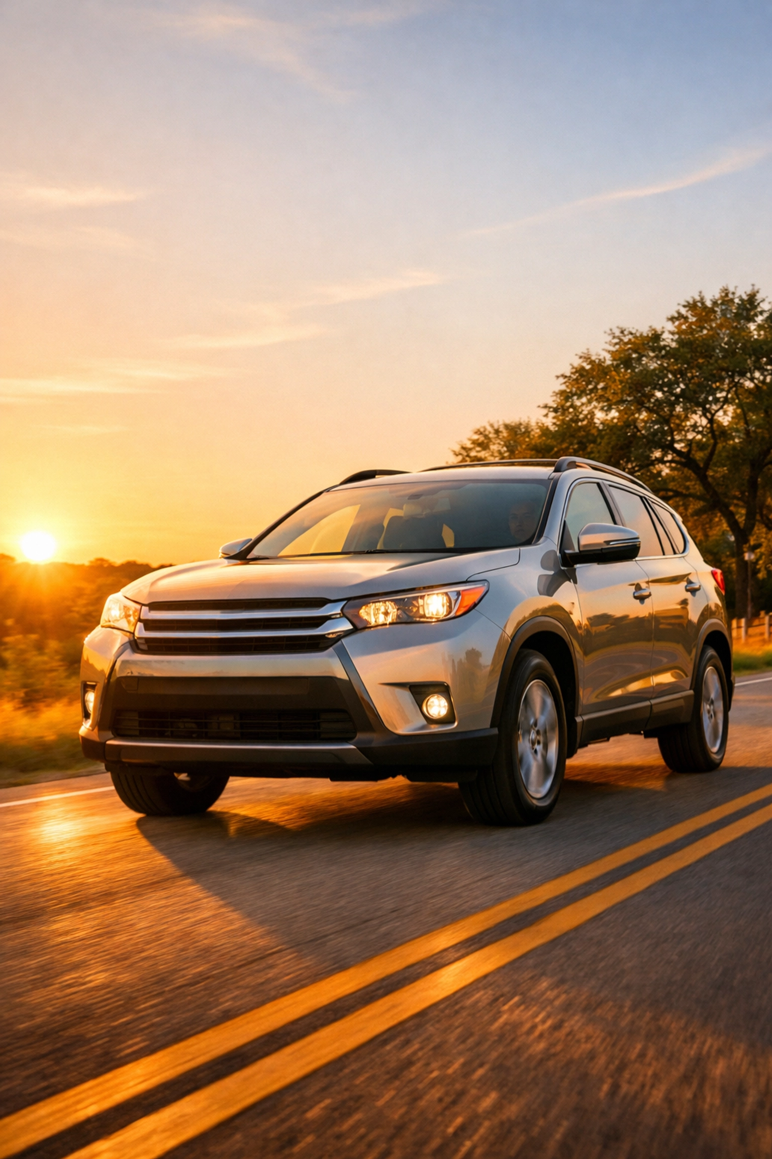 A reliable family SUV driving safely on a San Antonio road after professional auto repair services.