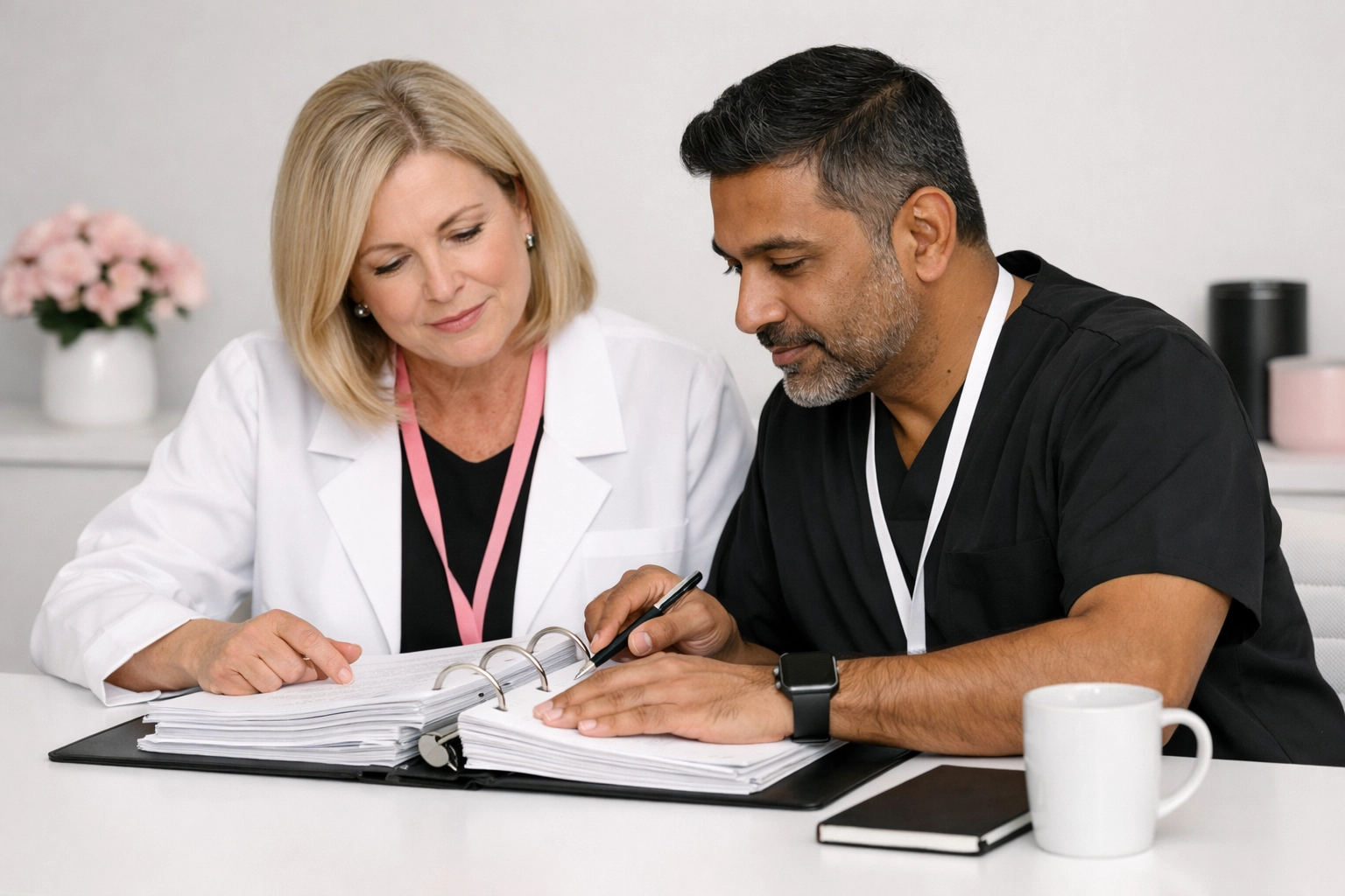 Nursing leaders collaborating on a clinical audit to provide the essential support needed to prevent DON turnover.