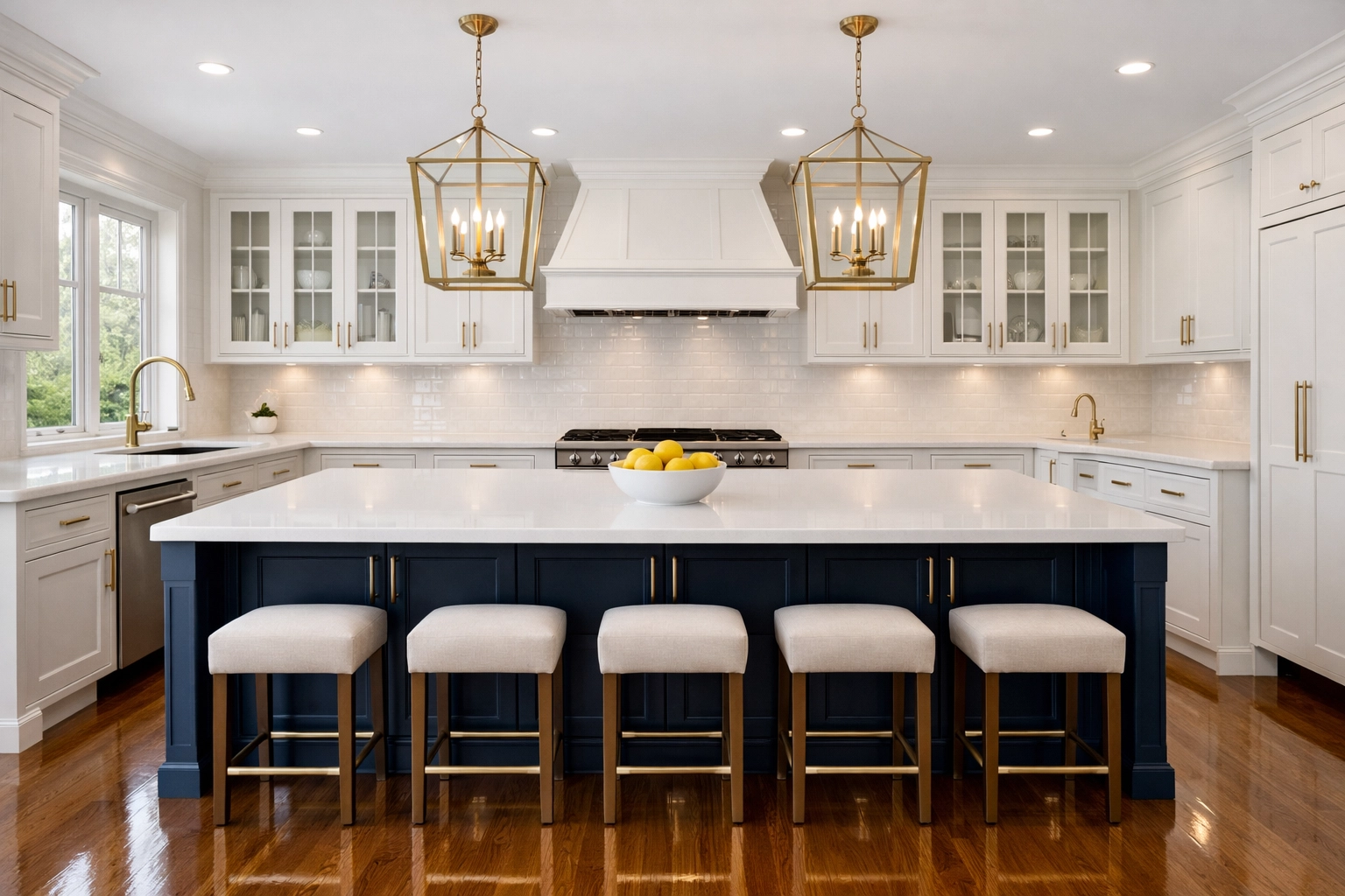 A spotless Marblehead home kitchen with shiny floors, reflecting Ninja-Level Efficiency cleaning results.