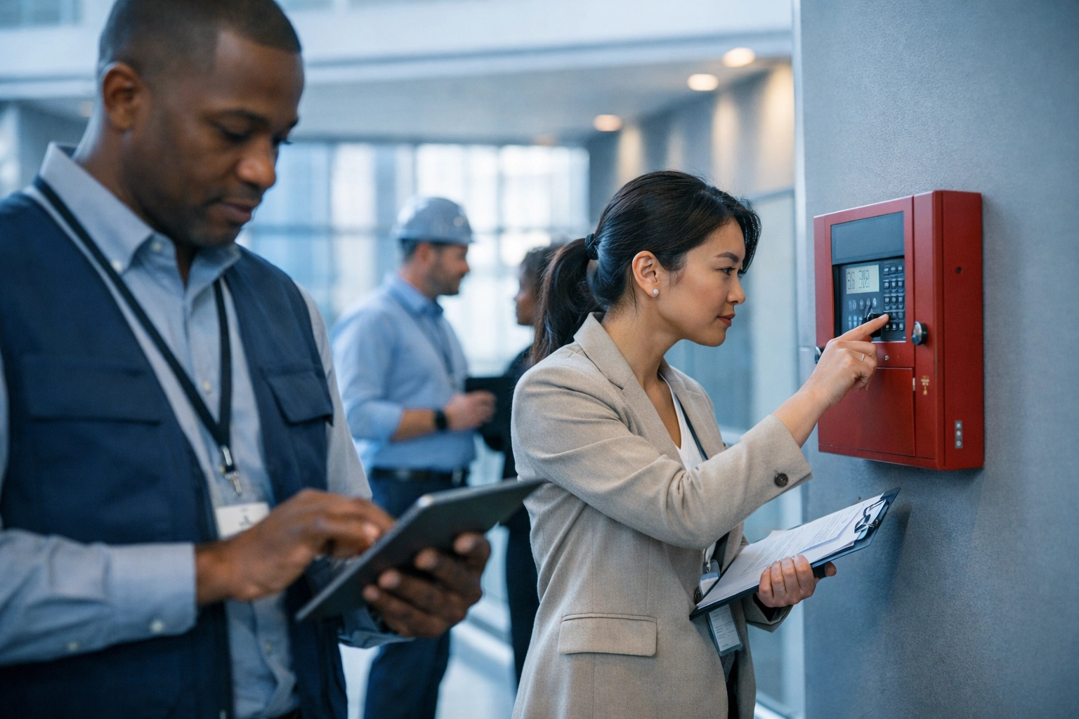 Business team conducting POTS line inventory audit at multi-location facility
