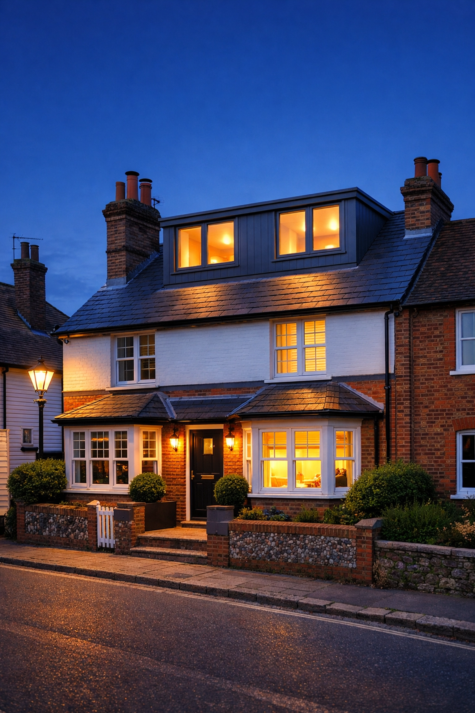 Exterior of a West Sussex semi-detached house featuring a professional dormer loft conversion.
