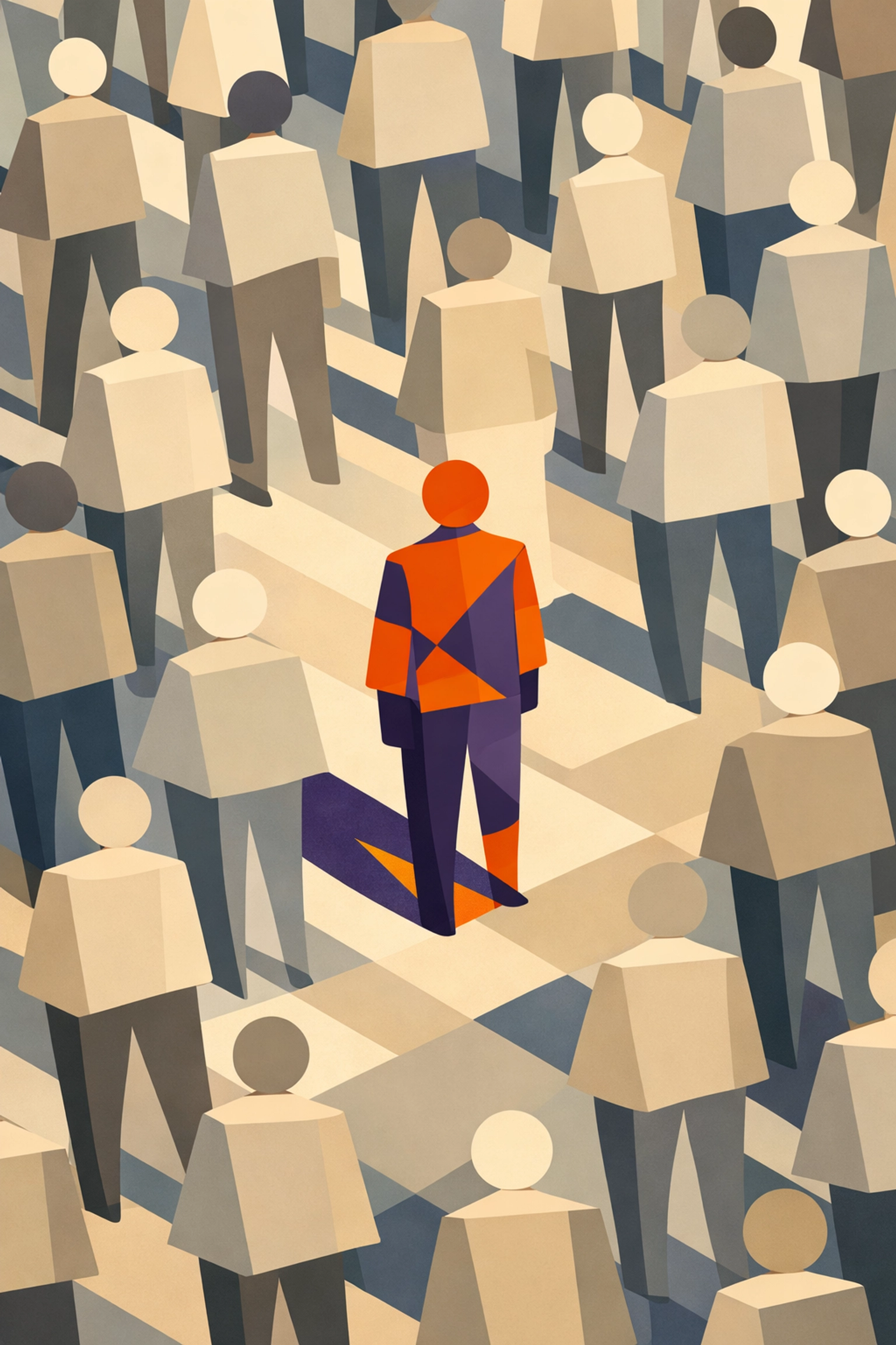 One distinctive brand standing out from crowd of identical competitors in marketplace