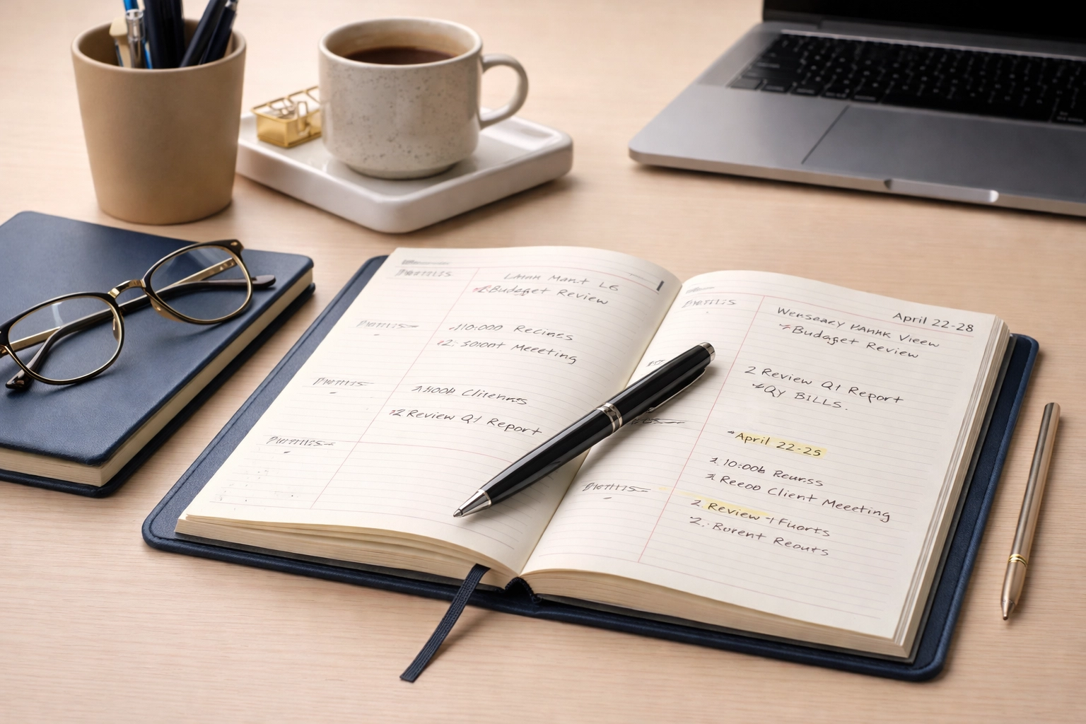Open planner and laptop on desk, representing systematic organization for proactive tax planning.