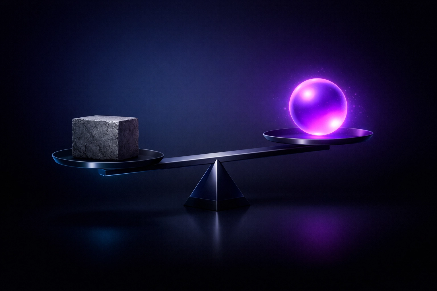 Digital scale balancing traditional hiring costs against the efficiency of an AI infinite capacity framework.