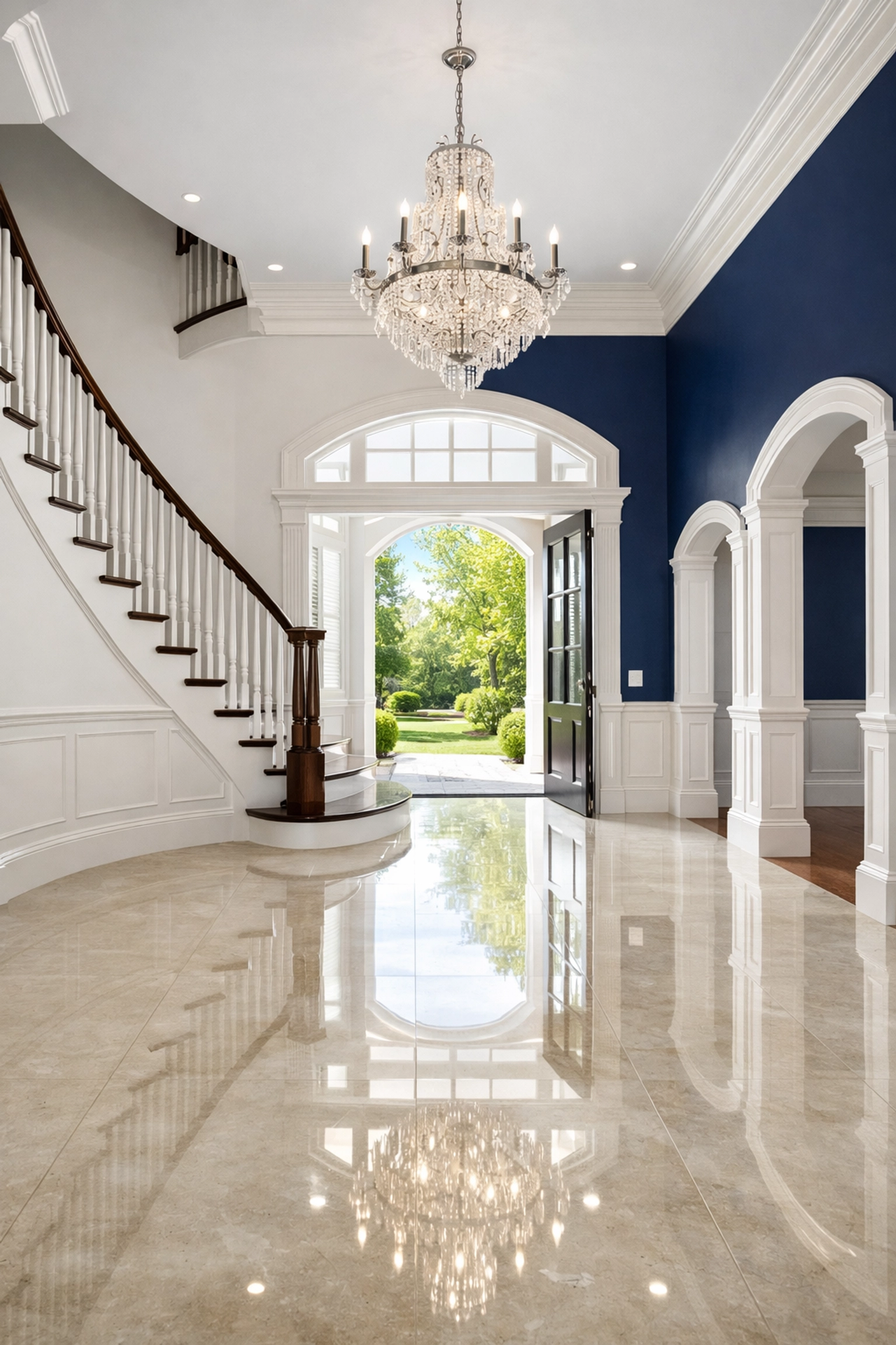 Polished foyer floors showcasing the precision and results of local cleaning services near me.