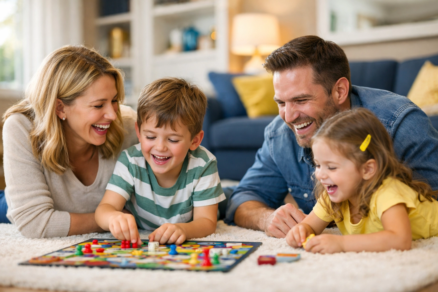 A happy family relaxing in a clean Westminster home following weekly house cleaning.