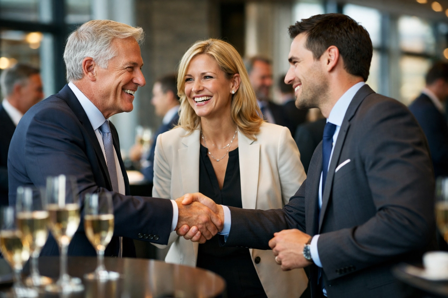 Executives networking at Super Bowl corporate hospitality event building business relationships