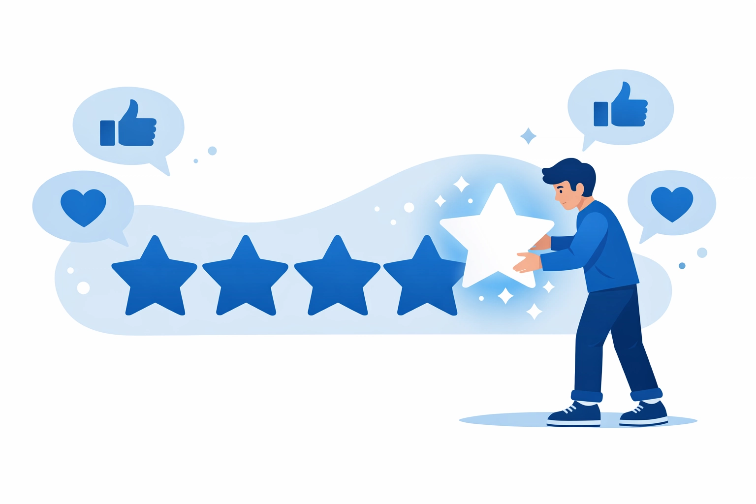 Flat illustration representing reputation management and high-quality customer reviews for local businesses.