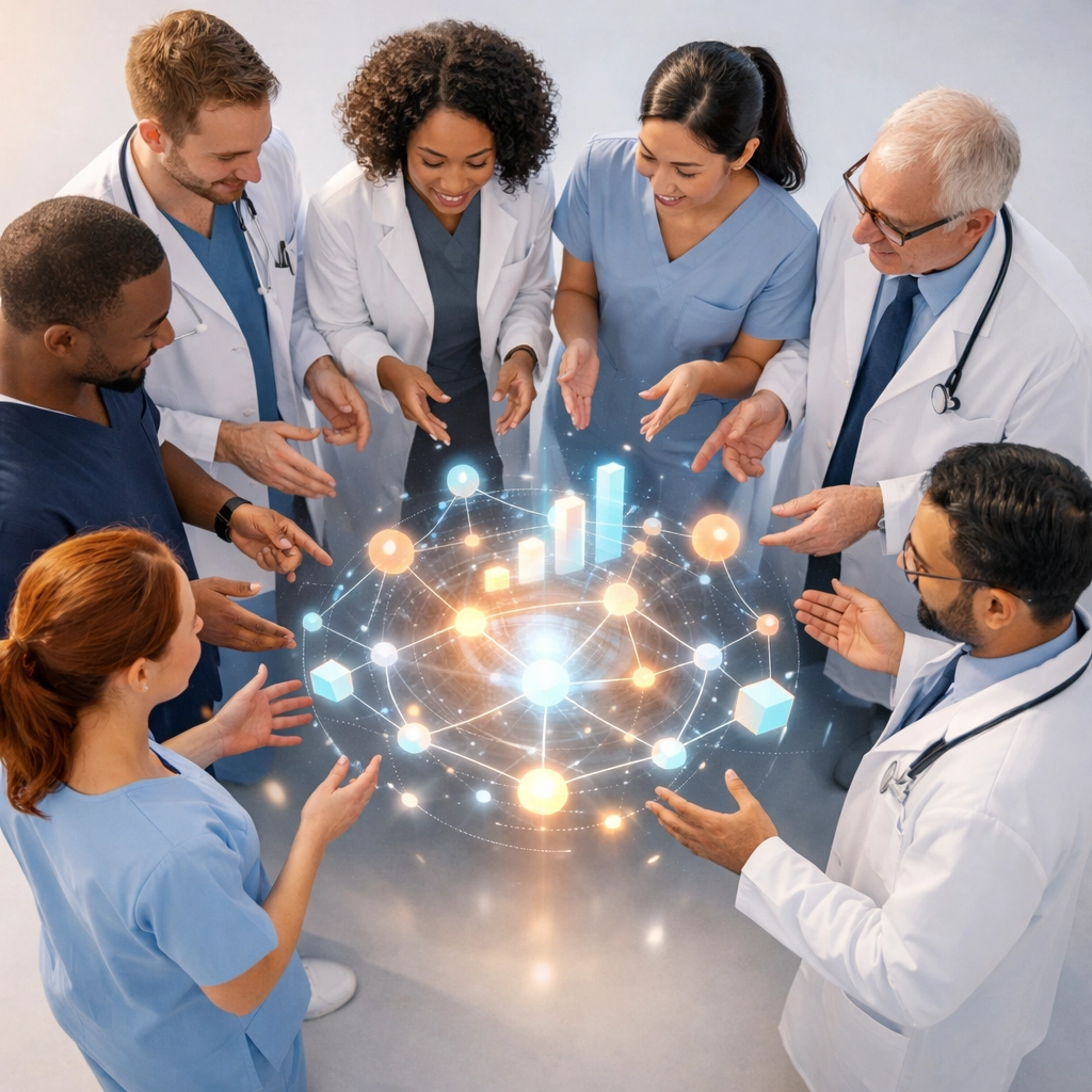 Treatment center staff collaborating on quality care metrics during facility expansion