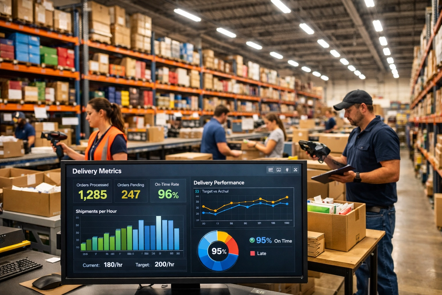 Modern fulfillment center with real-time delivery tracking dashboard for TikTok Shop orders