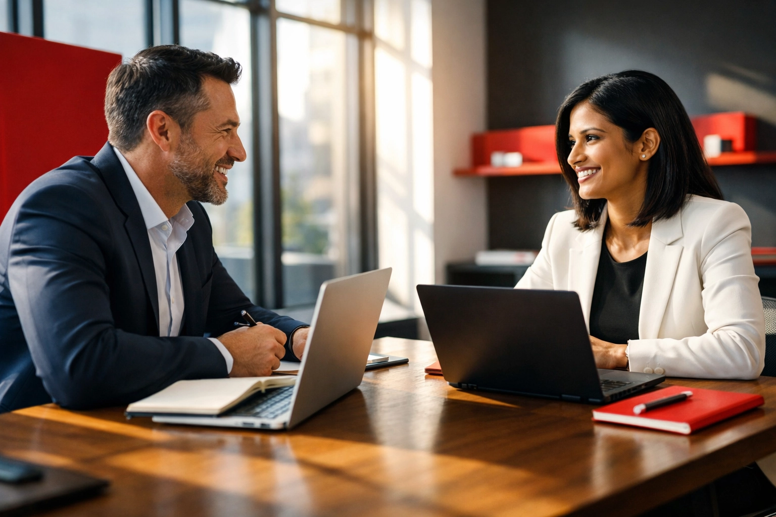 Local Bristol website team collaborating face-to-face with business client in meeting