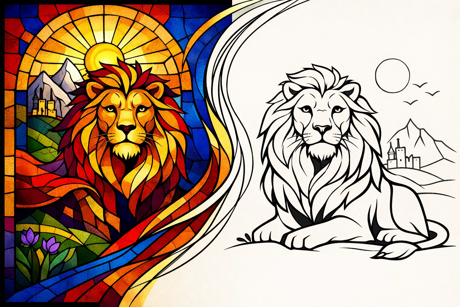 Lion depicted in ornate and simple styles showing theological truth in storytelling