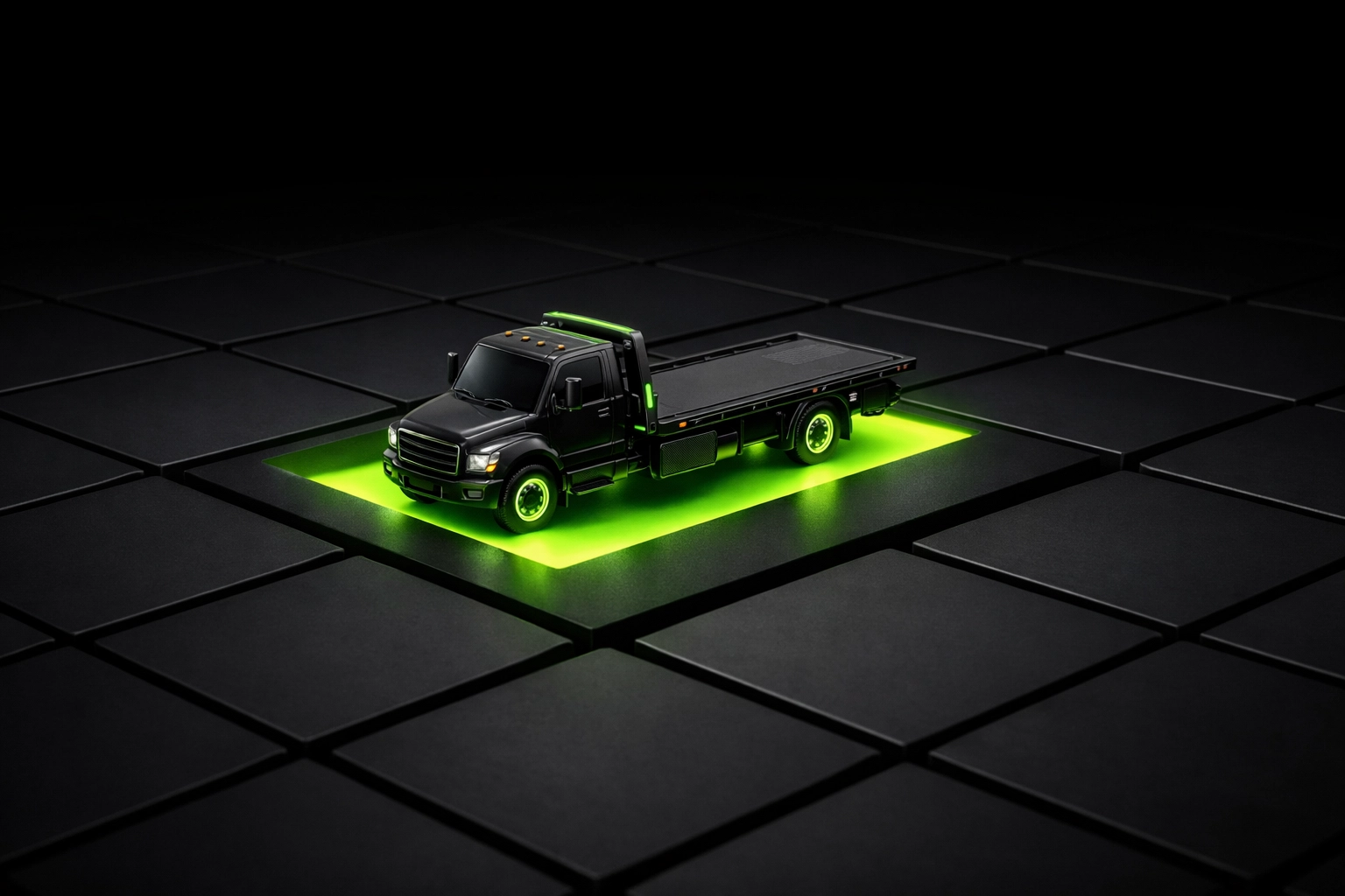 A premium directory SEO slot featuring a modern flatbed tow truck in a digital grid.