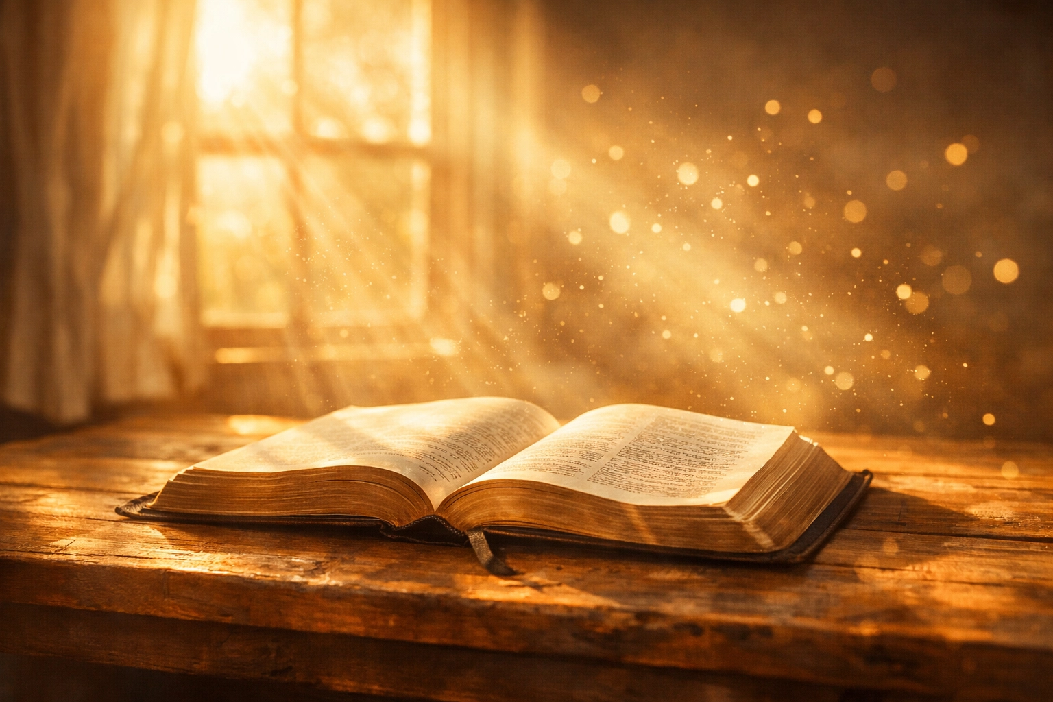 Open Bible illuminated by morning light representing God's inspired Scripture and biblical foundation