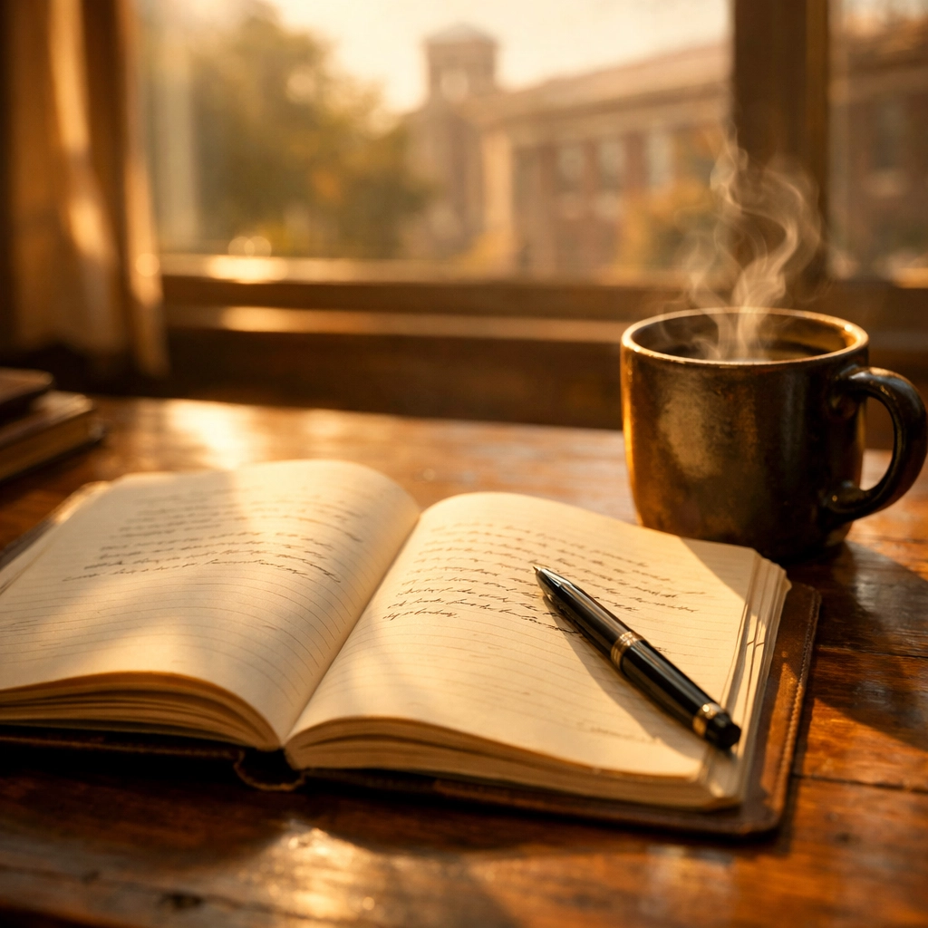 Morning journal and coffee representing new beginning and spiritual growth through Jesus