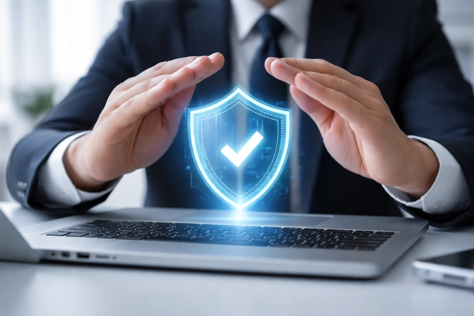 Business professional protecting merchant account data symbolizing secure high-risk provider selection