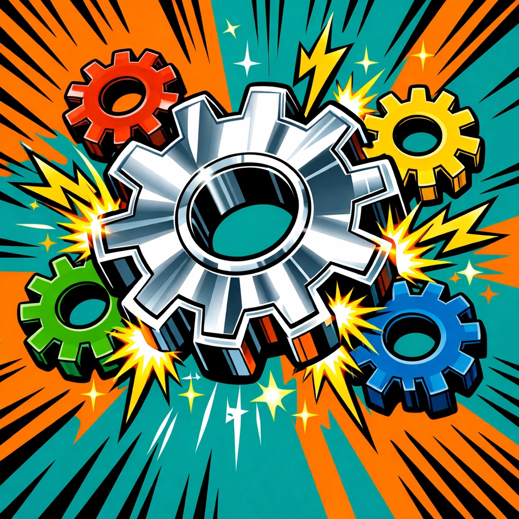 Interlocking mechanical gears representing a streamlined workflow automation system for small business.