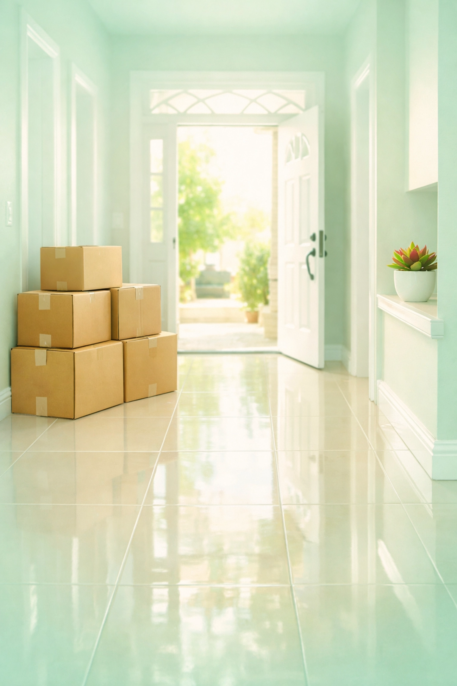 Spotless tile floors in an empty home following move out cleaning in Waterloo IA.